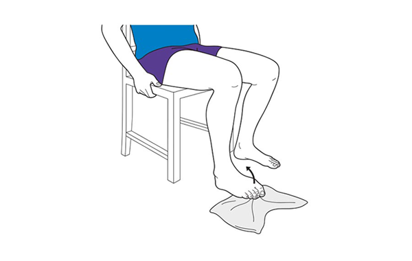 Towel pickup with toes exercise