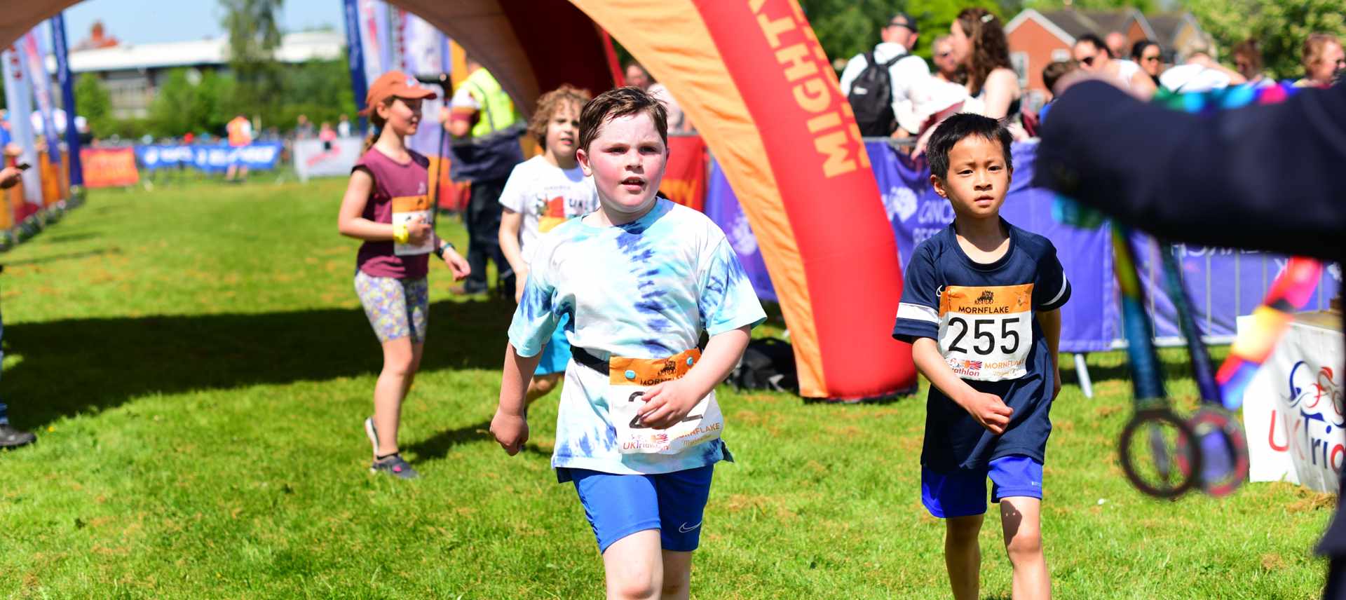 Kids triathlon challengers completing the race